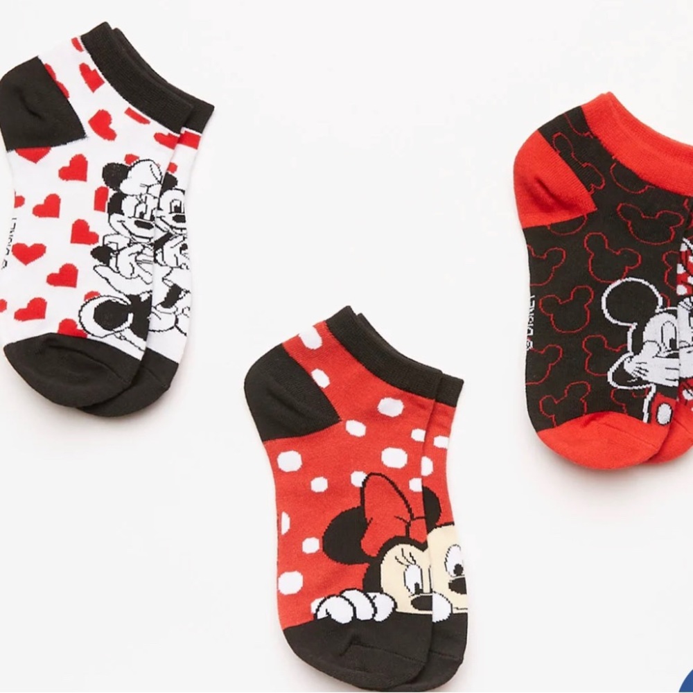 Mickey And Minnie Mouse Graphic Ankle Socks 3-Pack